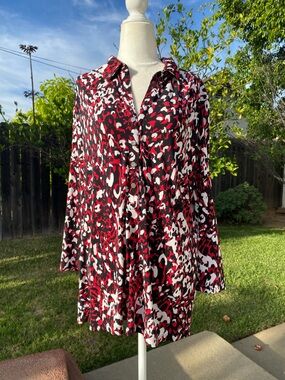 Alfani Red, Black & White Animal Print Blouse Size  xl
